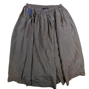 Silk Pleated Midi Skirt – Women's M Tan Elastic Waist